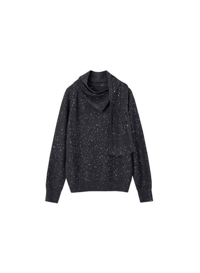 Mt Elegant Everyday Winter Sequin Scarf Collar Sweater Comfortable Wool Blend Knit Top For Women - Image 5