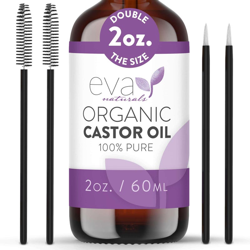 Eva Naturals 100% Pure Castor Oil â€“ Cold Pressed for Eyelash, Eyebrow, Hair & Lash Growth, Thicker Brow & Face Serum Drops for Wrinkles, Hydrating & Nourishing Oil for Skin, Lashes & Brows, 2oz - Image 1