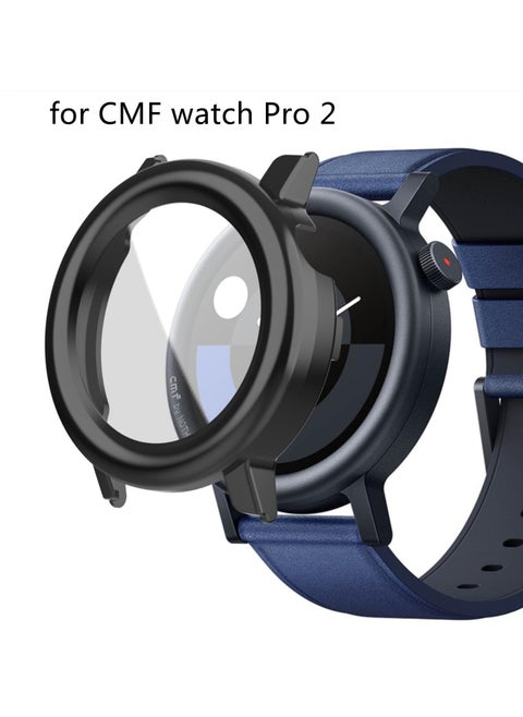 Compatible with CMF Watch Pro 2 for Hard Protective Case Full Screen Coverage Protective Case Cover Screen Protector Built-in Tempered Glass (Black)