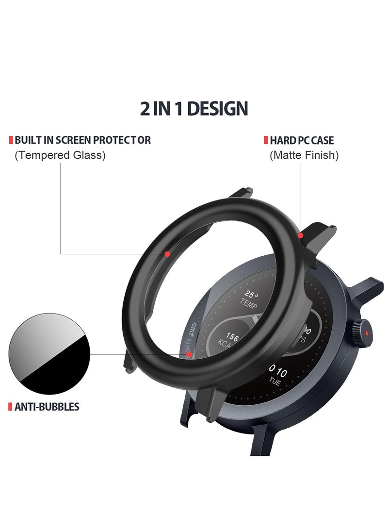 Compatible with CMF Watch Pro 2 for Hard Protective Case Full Screen Coverage Protective Case Cover Screen Protector Built-in Tempered Glass (Black)