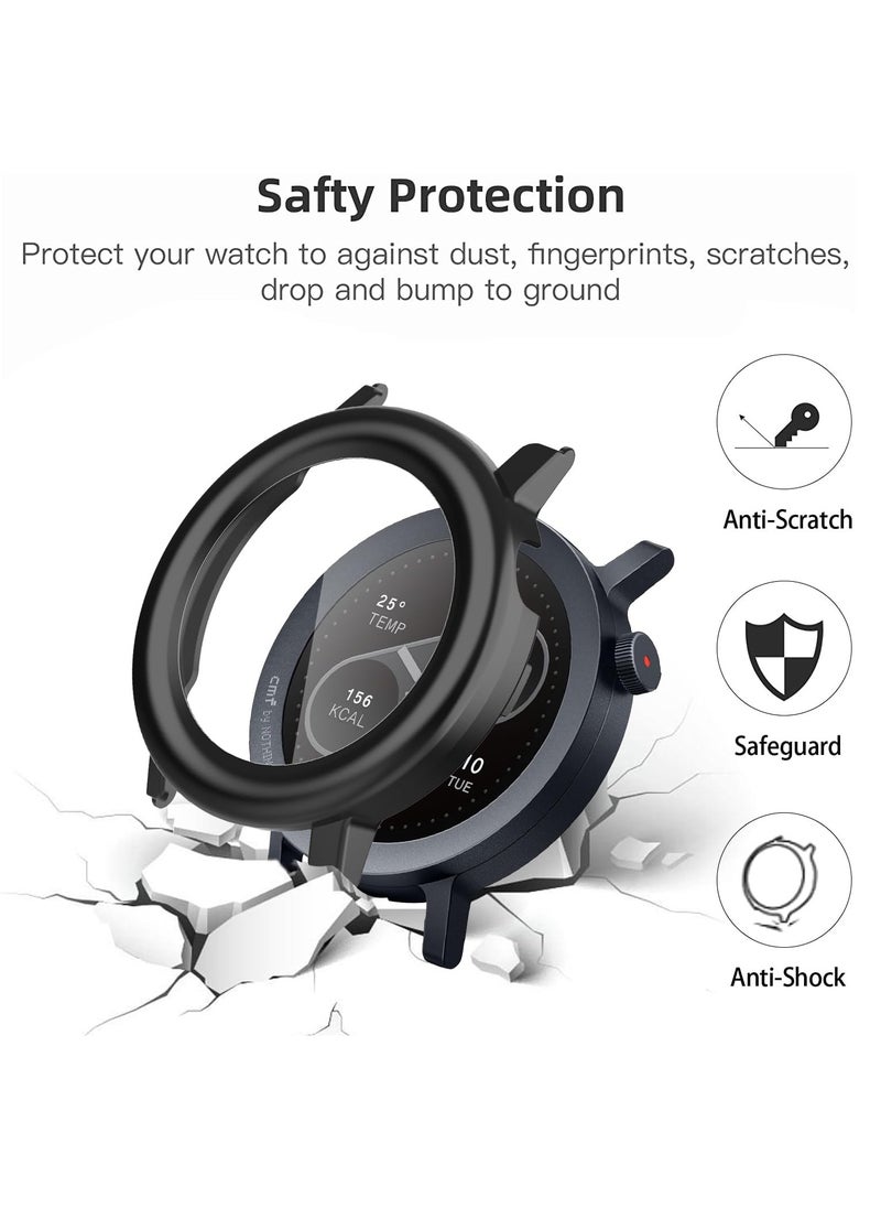 Compatible with CMF Watch Pro 2 for Hard Protective Case Full Screen Coverage Protective Case Cover Screen Protector Built-in Tempered Glass (Black)
