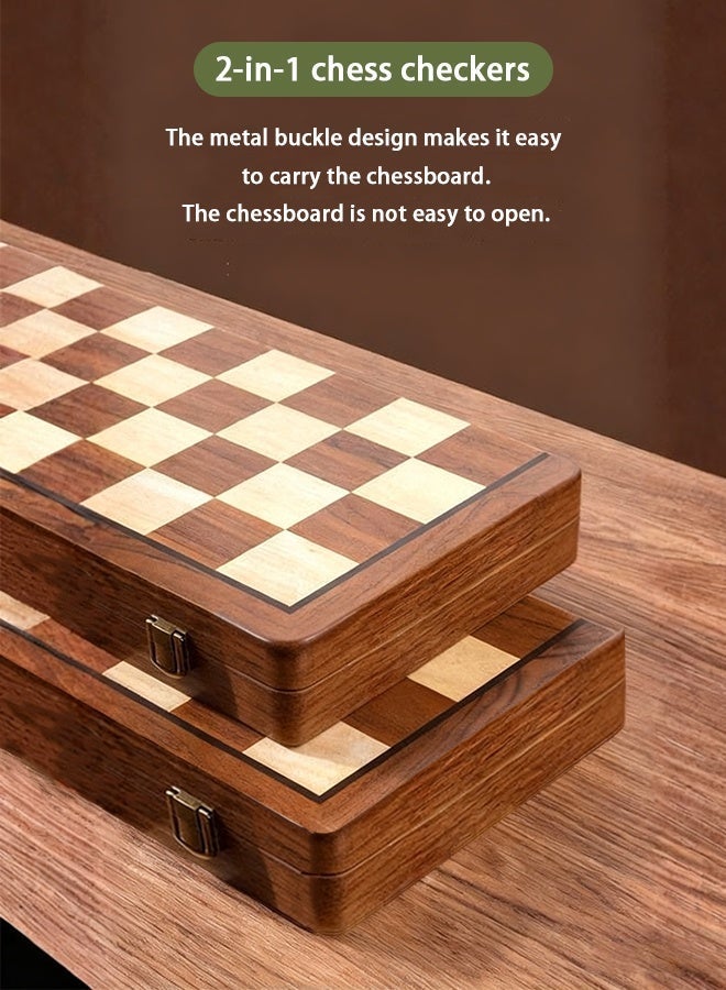 طقم شطرنج خشبي - لعبة سفر فريدة ورائعة للكبار والصغار - طقم شطرنج قابل للطي والحمل - رقعة شطرنج خشبية بمشبك مغناطيسي، قطع شطرنج منحوتة يدويًا، علبة هدايا محمولة، مناسب للمبتدئين والعائلات والاستخدام في الهواء الطلق. - Image 5