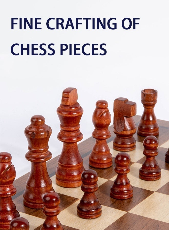 Chess Set 15-inch Magnetic Wooden Chess Set Adult and Children's Board Game Foldable Wooden Chess Board with Magnetic Clasp Hand-carved Chess Pieces Comes with 24 Extra Cherkers and 2 Extra Queens Portable Gift Box Suitable for Outdoor and Travel Use - Image 3
