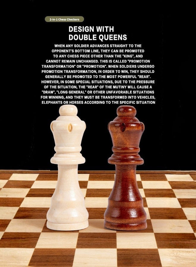 Chess Set 15-inch Magnetic Wooden Chess Set Adult and Children's Board Game Foldable Wooden Chess Board with Magnetic Clasp Hand-carved Chess Pieces Comes with 24 Extra Cherkers and 2 Extra Queens Portable Gift Box Suitable for Outdoor and Travel Use - Image 5