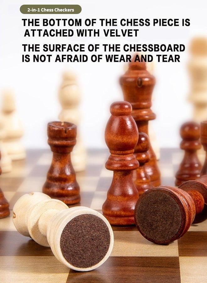 Chess Set 15-inch Magnetic Wooden Chess Set Adult and Children's Board Game Foldable Wooden Chess Board with Magnetic Clasp Hand-carved Chess Pieces Comes with 24 Extra Cherkers and 2 Extra Queens Portable Gift Box Suitable for Outdoor and Travel Use - Image 4