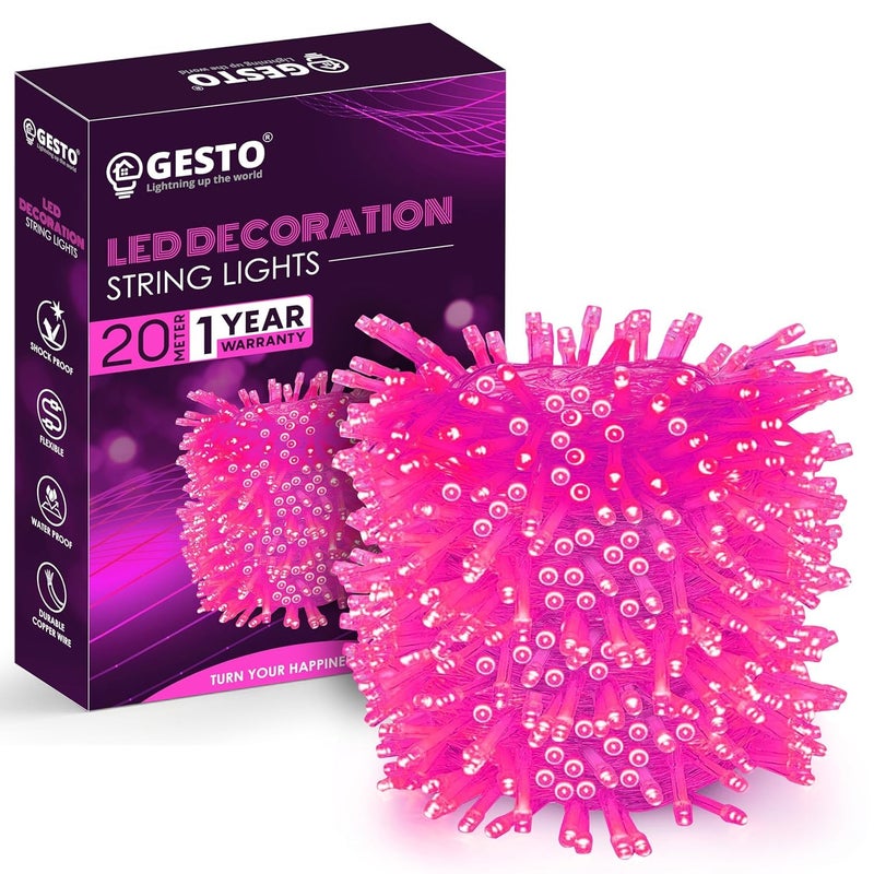 20 Meter Led Serial String Lights – AC Plug Waterproof Copper Wire Pink Fairy Lights for Home Decoration,Patio,Christmas,Garden, Deepawali & Diwali Decoration Lights for Balcony Outdoor (Pink)