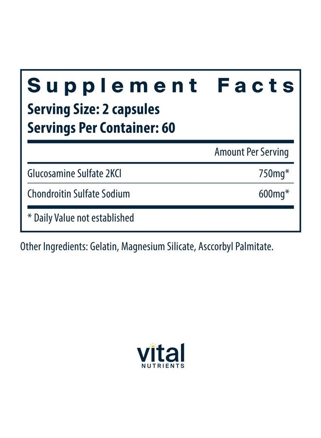 Vital Nutrients Glucosamine & Chondroitin | Healthy Cartilage, Mobility, and Joint Support Supplement | Gluten, Dairy, Soy Free | Non-GMO | 120 Capsules - Image 2