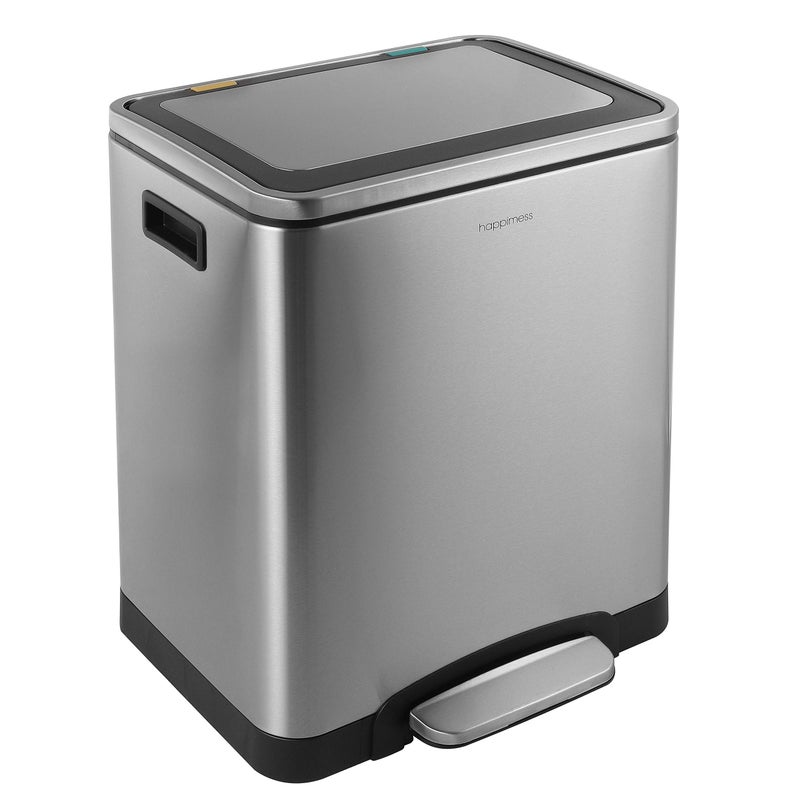 happimess HPM1004A Elmo Rectangular 8Gallon Double Bucket Trash Can with SoftClose Lid Modern Minimalistic Fingerprint Proof for Home Kitchen Laundry Room Office Stainless Steel