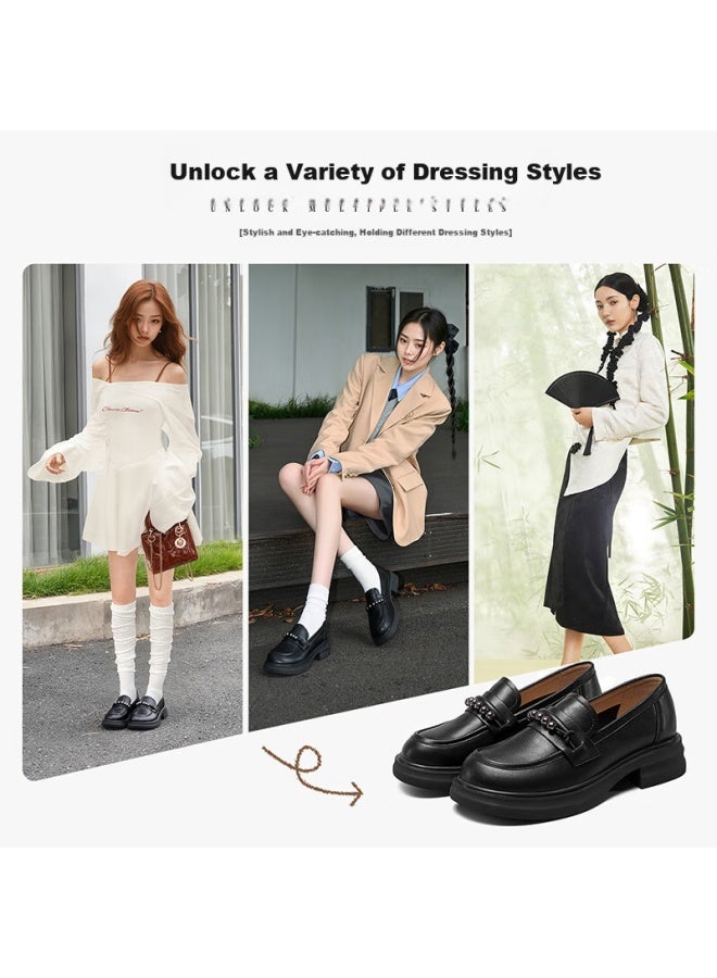 YEARCON Women'S British Style Thick-Soled Height-Increasing Comfortable Loafer Shoes Spring 49861W Black 3 Size 39 - Image 3