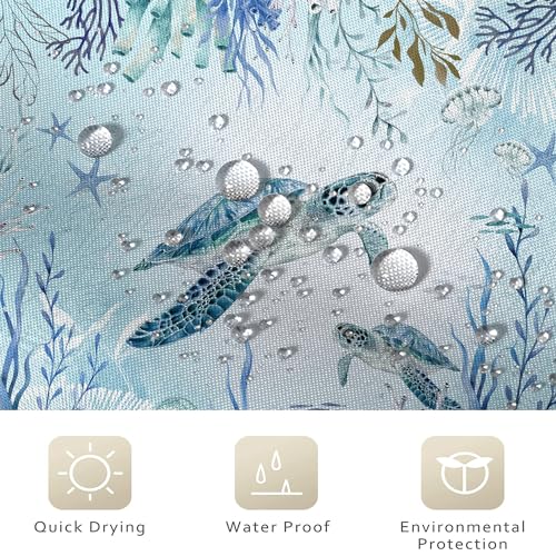 Caheansi Sea Turtle Shower Curtain, Teal Blue Ocean Beach Coastal Turtle Starfish Jellyfish Underwater Creatures Bathroom Curtain Waterproof Fabric Machine Washable with Hooks, 72" Wx72 L - Image 4