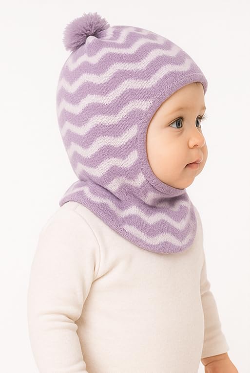 MIKONIKO Woolen Monkey Beanie Cap for Babies – Soft & Warm Winter Cap for Baby Boys & Girls Purple (6-12 Months) - Image 3