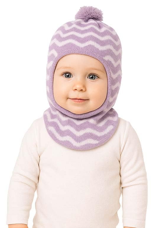MIKONIKO Woolen Monkey Beanie Cap for Babies – Soft & Warm Winter Cap for Baby Boys & Girls Purple (6-12 Months) - Image 1