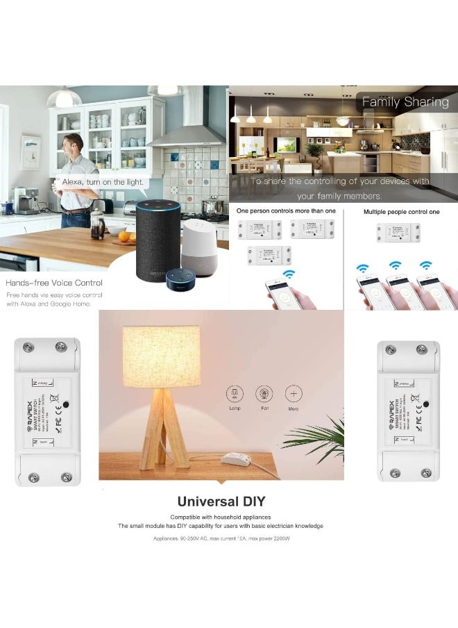 Melfi Smart Wifi Switch Wireless Remote Control 10A-240Vac Diy Your Home Via Compatible With Alexa, Google Home, Life App For Ios And Android, Suit Hotel Office - Pack Of 1