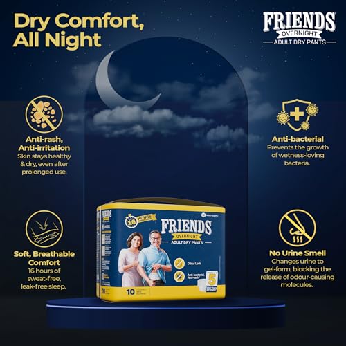 Friends Overnight Adult Diaper L Size Pants | 20 Count (Large) | Waist 30-56 inch | 16 Hrs Protection | Leakproof | Quick & Even Absorption | Unisex | Anti-Rash | Odour Lock | Superior Softness | Elastic Waist & Anti-Bacterial Absorbent Core - Image 3