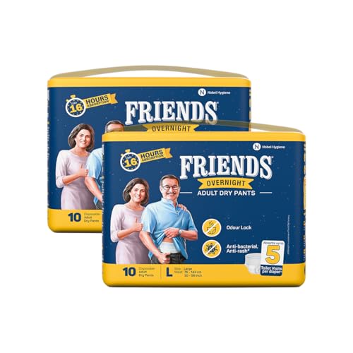 Friends Overnight Adult Diaper L Size Pants | 20 Count (Large) | Waist 30-56 inch | 16 Hrs Protection | Leakproof | Quick & Even Absorption | Unisex | Anti-Rash | Odour Lock | Superior Softness | Elastic Waist & Anti-Bacterial Absorbent Core - Image 1