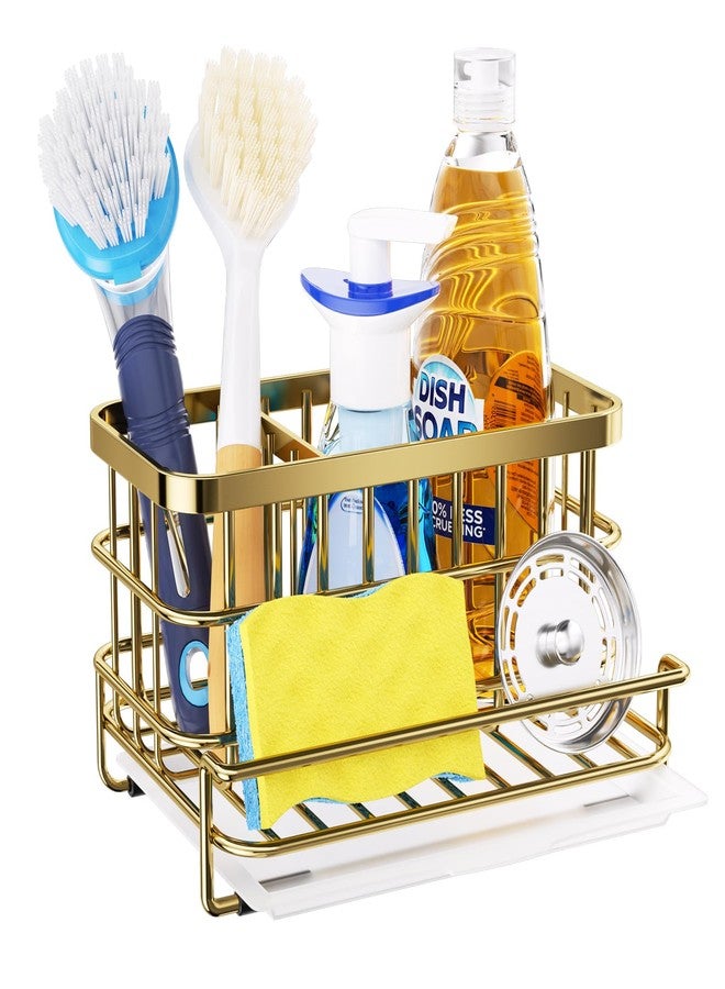 HapiRm Multifunctional Kitchen Sink Organizer with Removable Drain Tray, Quick Draining Rustproof Sink Caddy, Stainless Steel Sink Sponge Holder for Holds Sponge, Cleaning Towel and Scrubber-Golden - Image 1