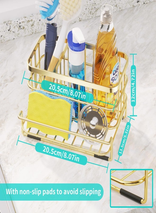 HapiRm Multifunctional Kitchen Sink Organizer with Removable Drain Tray, Quick Draining Rustproof Sink Caddy, Stainless Steel Sink Sponge Holder for Holds Sponge, Cleaning Towel and Scrubber-Golden - Image 5
