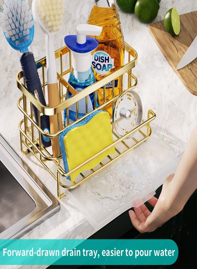 HapiRm Multifunctional Kitchen Sink Organizer with Removable Drain Tray, Quick Draining Rustproof Sink Caddy, Stainless Steel Sink Sponge Holder for Holds Sponge, Cleaning Towel and Scrubber-Golden - Image 4