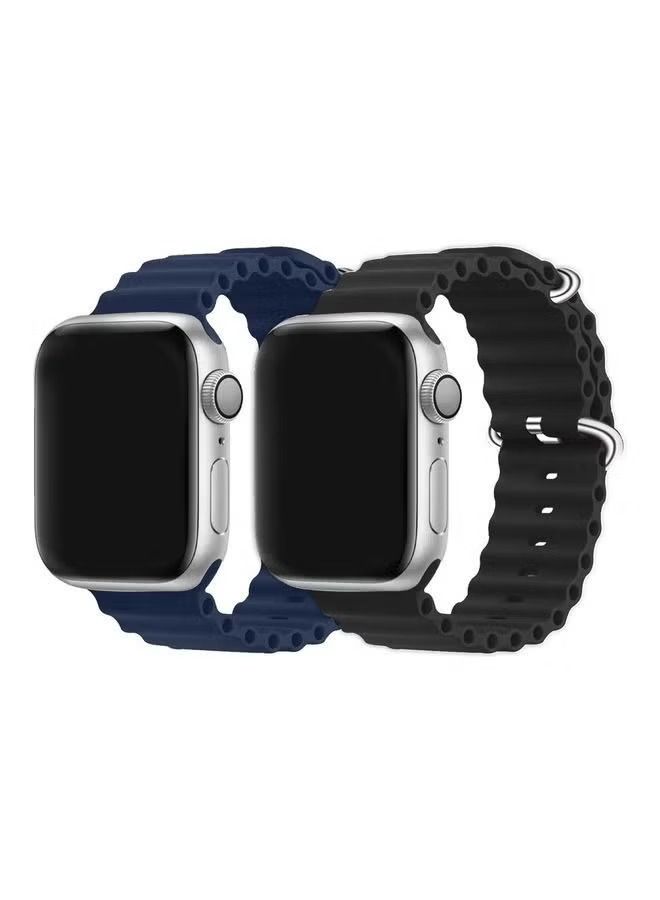 vesus 2Pack for Apple Watch Ocean Band 49mm 45mm 44mm 42mm Soft Silicone Loop Strap for iWatch Series Ultra/8/7/SE/6/5/4/3/2/1 Black/Dark Blue