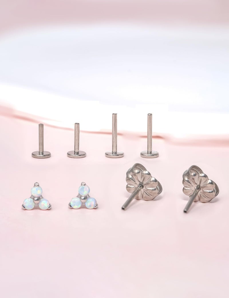 Limerencia Titanium Trinity Opal Silver Earrings, Unisex, 6mm and 8mm Sizes, Secure Flat-Back Design, Nickel-Free, Suitable for Sensitive Ears - Image 3