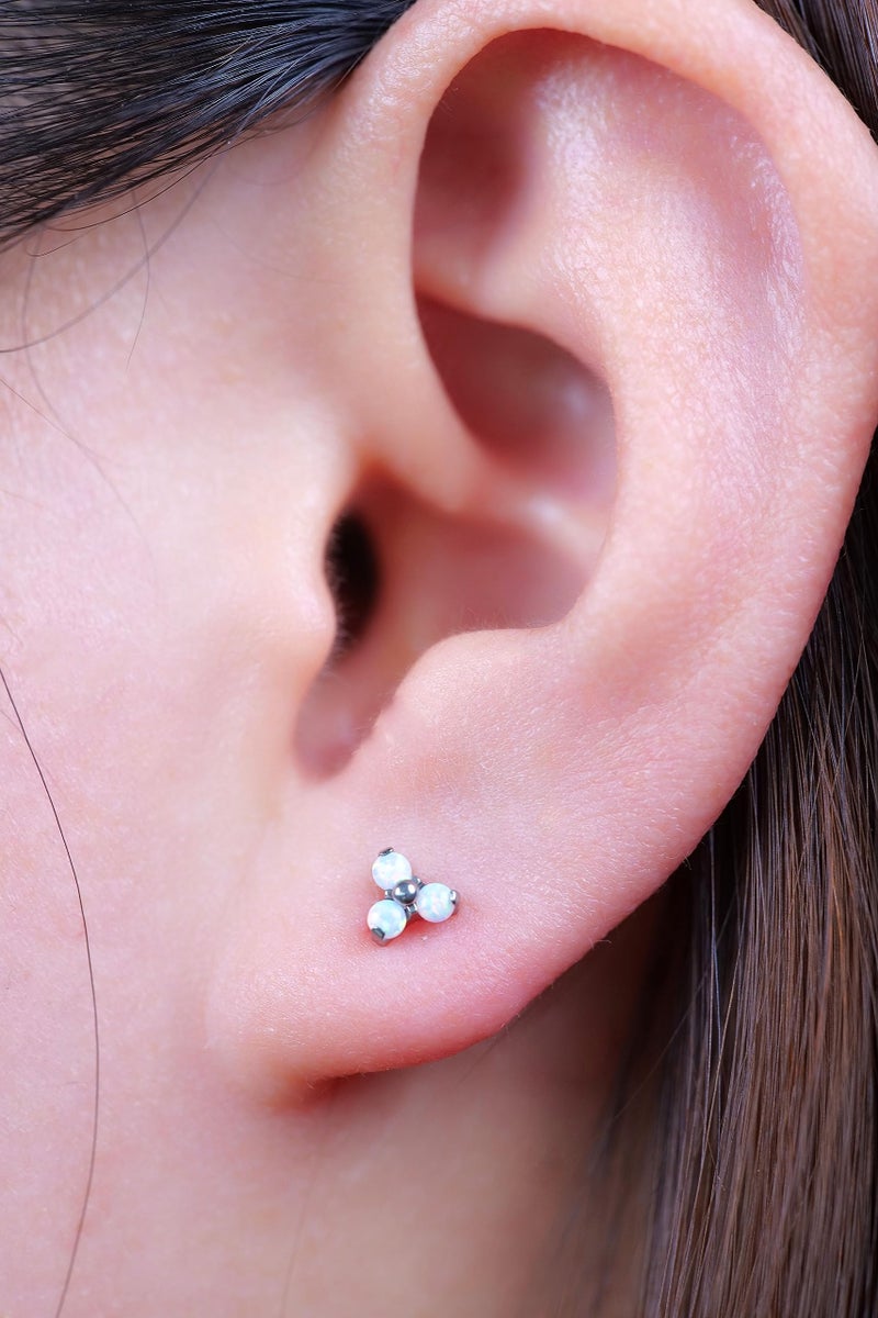 Limerencia Titanium Trinity Opal Silver Earrings, Unisex, 6mm and 8mm Sizes, Secure Flat-Back Design, Nickel-Free, Suitable for Sensitive Ears - Image 5