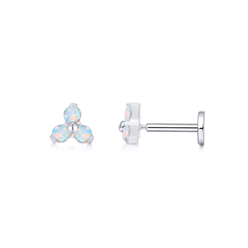 Limerencia Titanium Trinity Opal Silver Earrings, Unisex, 6mm and 8mm Sizes, Secure Flat-Back Design, Nickel-Free, Suitable for Sensitive Ears - Image 1