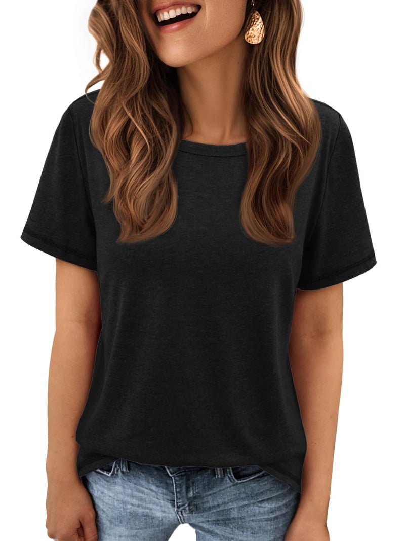 ATHMILE Shirts for Women Crewneck 2026 Summer Tunic Tops Fitted Shirts Basic Tee Yoga Workout Classics Casual Fashion Outfits Black - Image 2