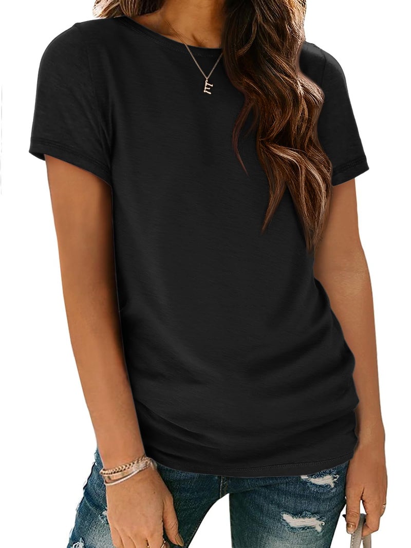 ATHMILE Shirts for Women Crewneck 2026 Summer Tunic Tops Fitted Shirts Basic Tee Yoga Workout Classics Casual Fashion Outfits Black - Image 1
