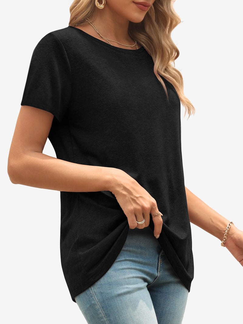 ATHMILE Shirts for Women Crewneck 2026 Summer Tunic Tops Fitted Shirts Basic Tee Yoga Workout Classics Casual Fashion Outfits Black - Image 3
