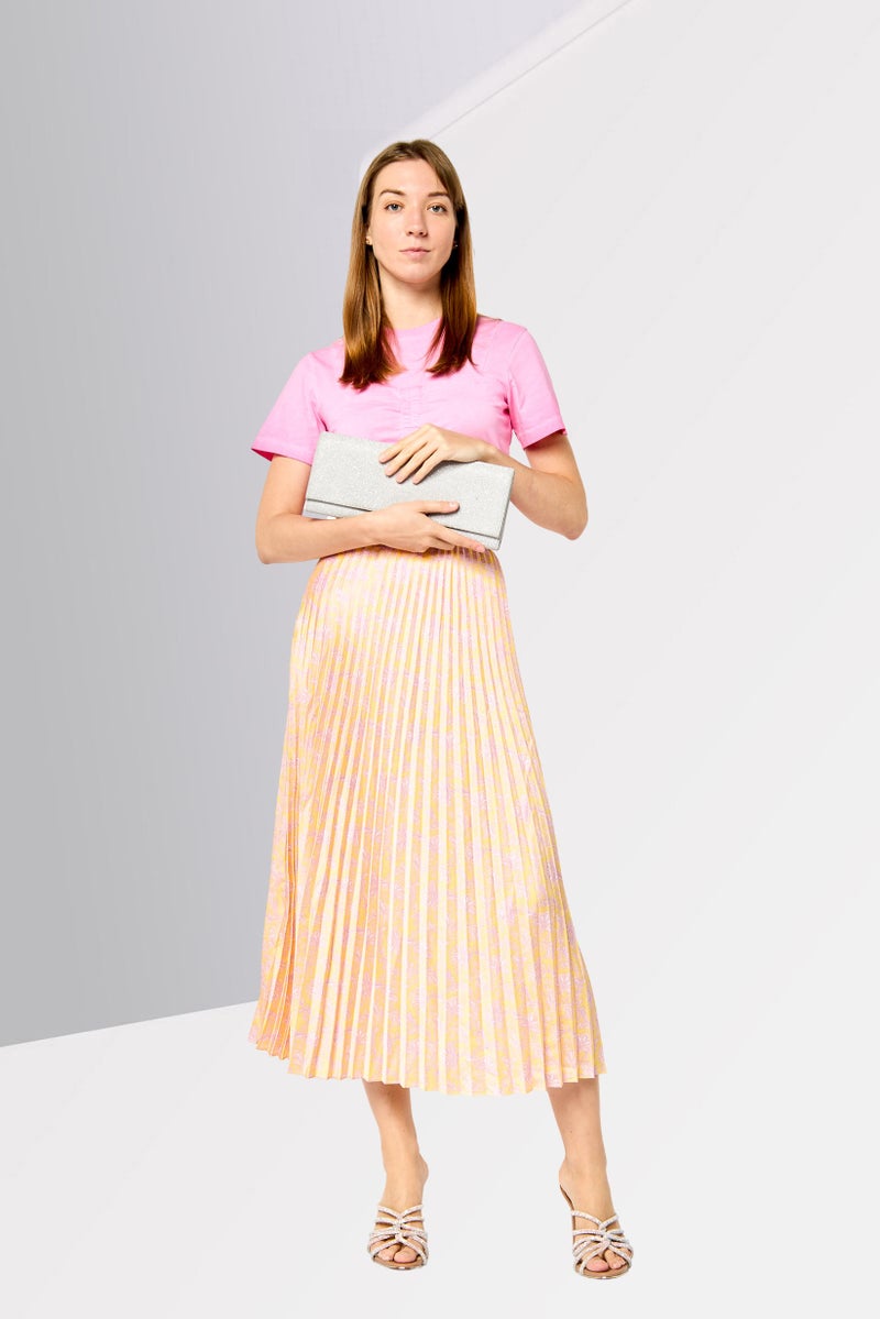 Sandro Women Floral Print Pleated Skirt, Gold  - Image 2