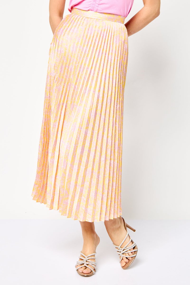 Sandro Women Floral Print Pleated Skirt, Gold  - Image 1
