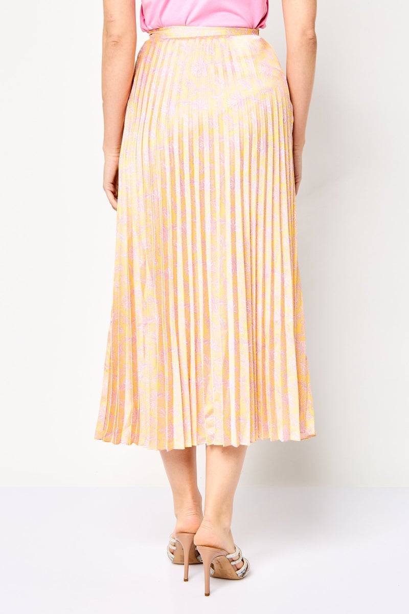 Sandro Women Floral Print Pleated Skirt, Gold  - Image 4