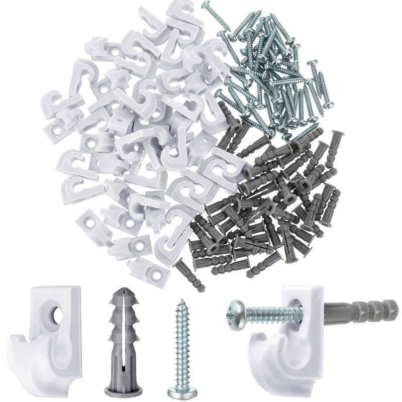 Oudain 64 Pack Down Wall Clip Closet Shelves Clips Wire Shelf Loop Clips Plastic Wire Wall Shelf Clips Screws And Expansion Tubes For Wire Shelving (White) - Image 1