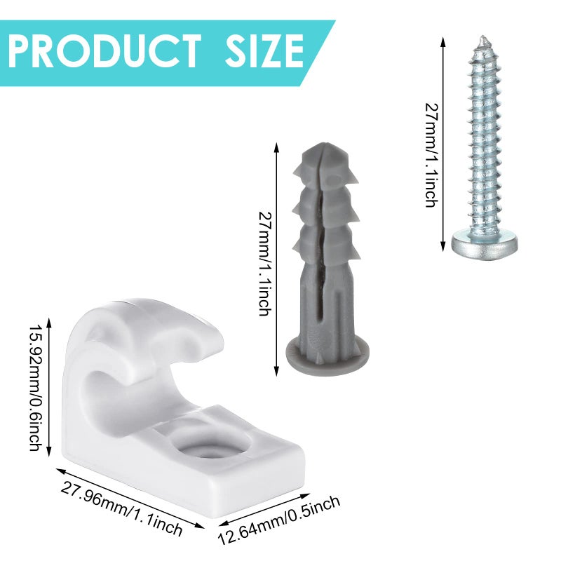 Oudain 64 Pack Down Wall Clip Closet Shelves Clips Wire Shelf Loop Clips Plastic Wire Wall Shelf Clips Screws And Expansion Tubes For Wire Shelving (White) - Image 2