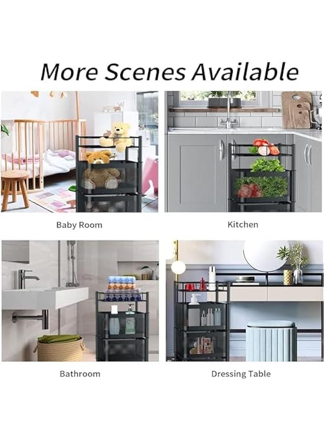 Beauenty Multi Purpose Trolley Storage Organizer And kitchen accessories items for Kitchen Storage Rack Square Design Fruits & Vegetable Onion Cutlery (Matt Black, 4 Layer Drawer) - Image 4