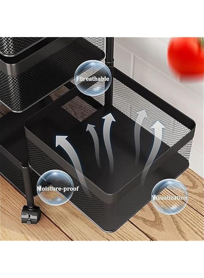 Beauenty Multi Purpose Trolley Storage Organizer And kitchen accessories items for Kitchen Storage Rack Square Design Fruits & Vegetable Onion Cutlery (Matt Black, 4 Layer Drawer) - Image 5