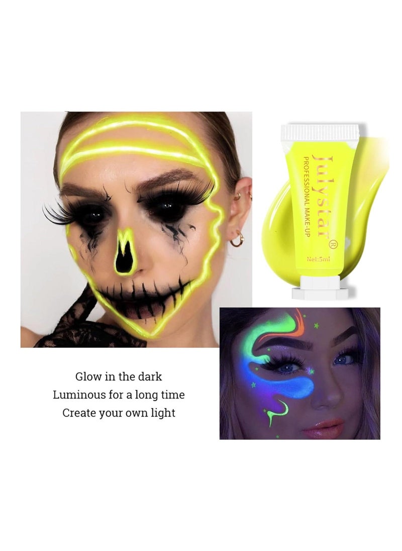 Face Body Glow in the Dark Paint Set 6 Pcs Black Light Reactive Neon Paints Water Soluble Fluorescent Graffiti Paint for Party Rave Art Graffiti - Image 2