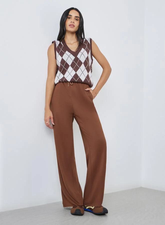 ستايلي Styli Solid Wide Leg Joggers with Drawstring Waistband