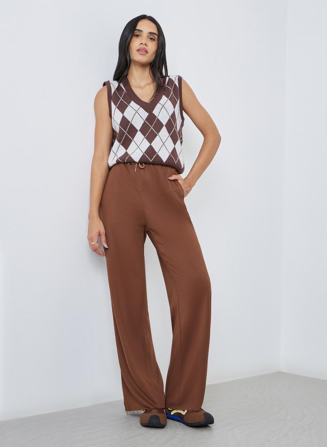 Styli Solid Wide Leg Joggers with Drawstring Waistband - Image 1