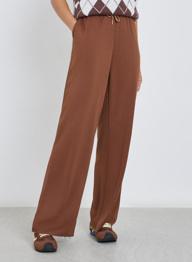 Styli Solid Wide Leg Joggers with Drawstring Waistband - Image 2