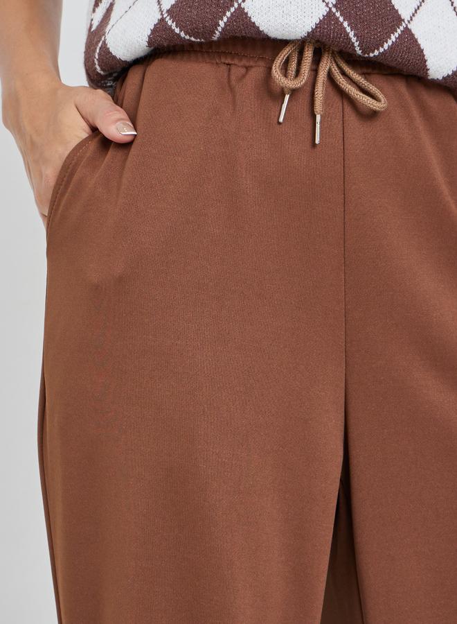 Styli Solid Wide Leg Joggers with Drawstring Waistband - Image 3