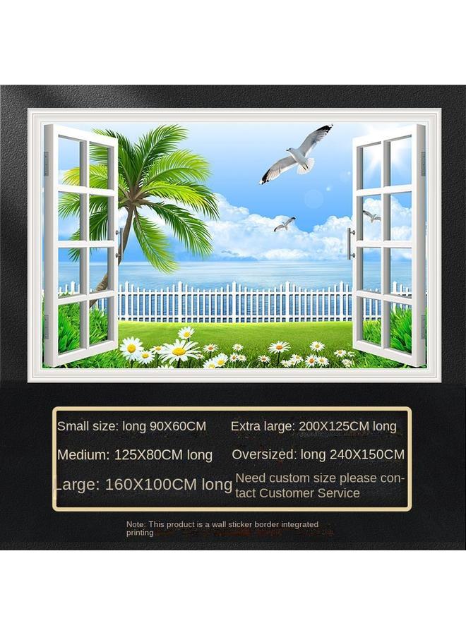Bluejw Fake Window Self-adhesive 3D Wall Stickers Living Room Decorative Painting Bedroom Landscape Nature Waterproof Wall Stickers Wallpaper - Image 1