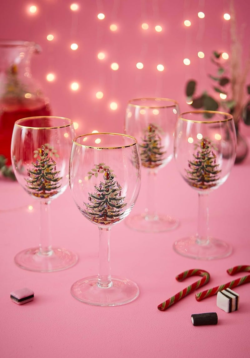Spode Christmas Tree 13oz Wine Glasses Set of 4  Festive Holiday Drinkware with GoldRimmed Seasonal Designs Ideal for Red or White Wine at Christmas Dinners and Family Gatherings - Image 5