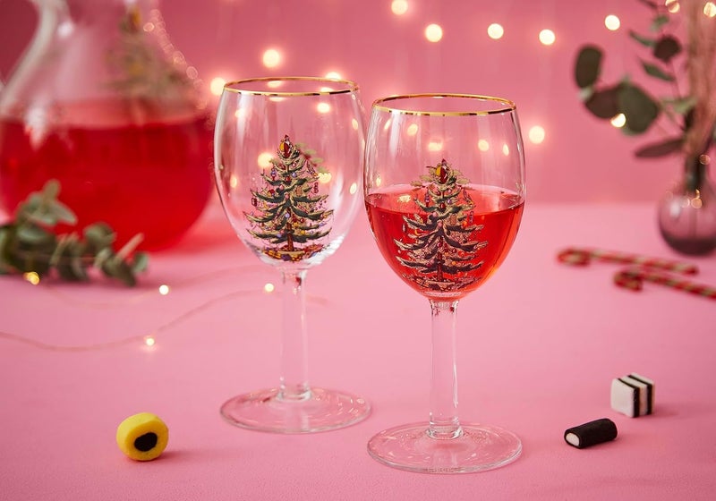 Spode Christmas Tree 13oz Wine Glasses Set of 4  Festive Holiday Drinkware with GoldRimmed Seasonal Designs Ideal for Red or White Wine at Christmas Dinners and Family Gatherings - Image 3