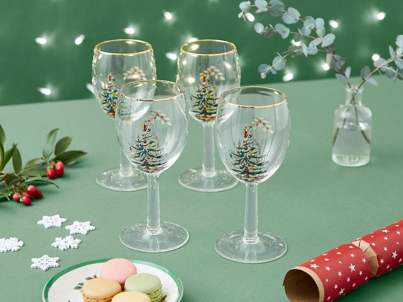 Spode Christmas Tree 13oz Wine Glasses Set of 4  Festive Holiday Drinkware with GoldRimmed Seasonal Designs Ideal for Red or White Wine at Christmas Dinners and Family Gatherings - Image 2