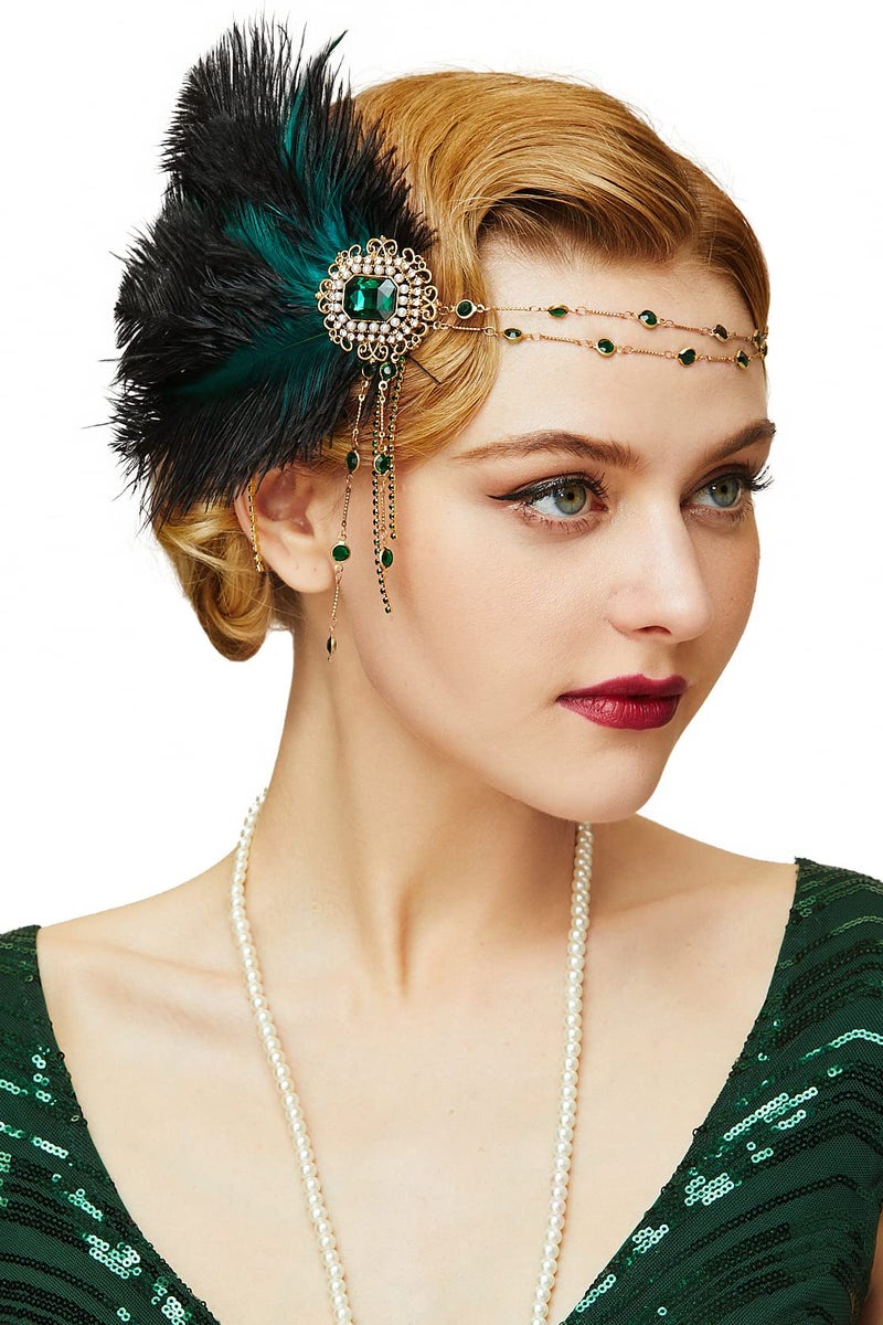 BABEYOND 1920s Flapper Gatsby Headband Roaring 20's Party Headpiece (Green) - Image 1