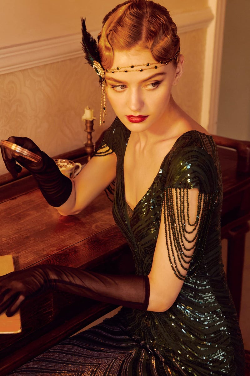 BABEYOND 1920s Flapper Gatsby Headband Roaring 20's Party Headpiece (Green) - Image 4