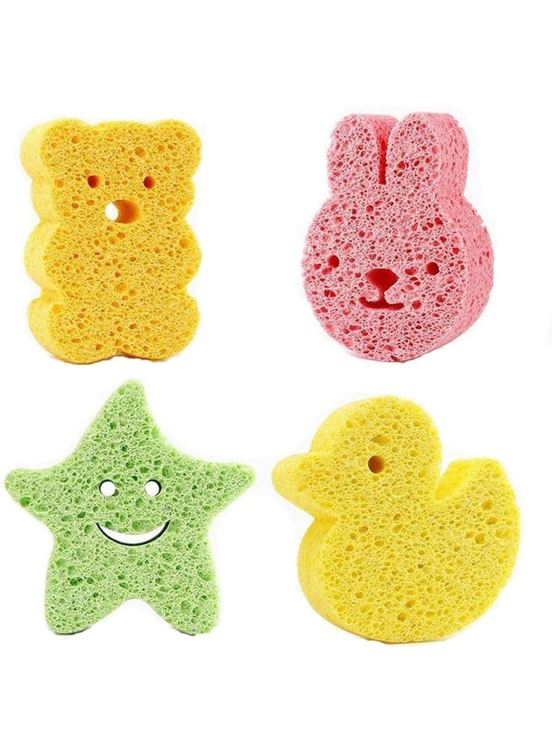 4 Pack Baby Bath Sponge, Cute Shapes Natural Kids Bath Sponges, Shower Sponges for Cleaning Exfoliating Body Sponge, Soft Absorb Water, Mild and Non Irritating, for Infants, Newborns, Toddlers - Image 1