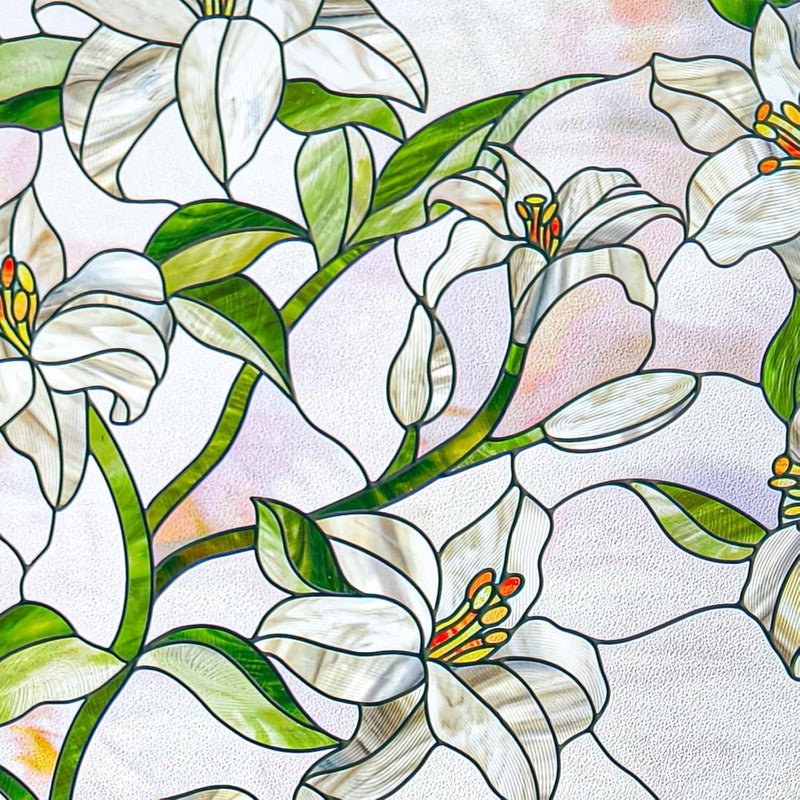 ADD.HERES 3D Stained Glass Window Film, Decorative Window Privacy Film for Bathroom, Front Door, Home, Sun Blocking Heat Control, Static Cling,White Lily 17.3inch x 47.2inch - Image 2