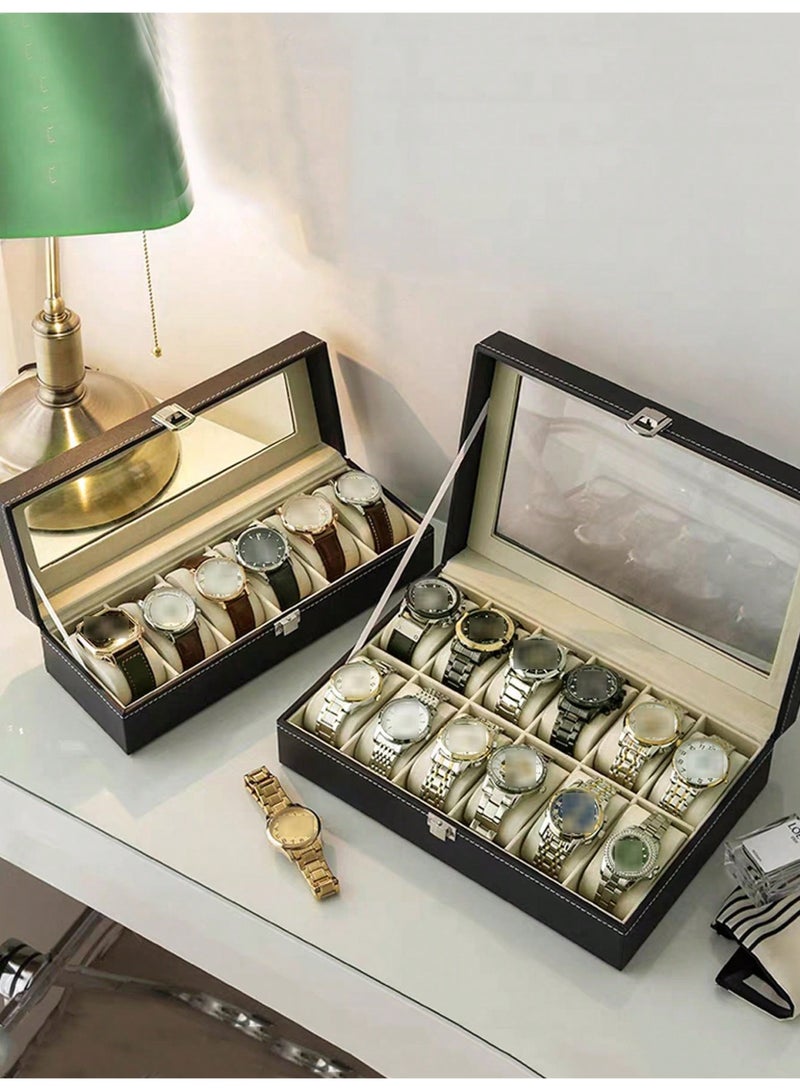 Elegant 6-Slot Watch Organizer Box – Luxurious Faux Leather Design with Glass Lid, Velvet-Lined Interior, and Secure Flip-Top Closure, Perfect for Watch Collections and Jewelry Storage - Image 2